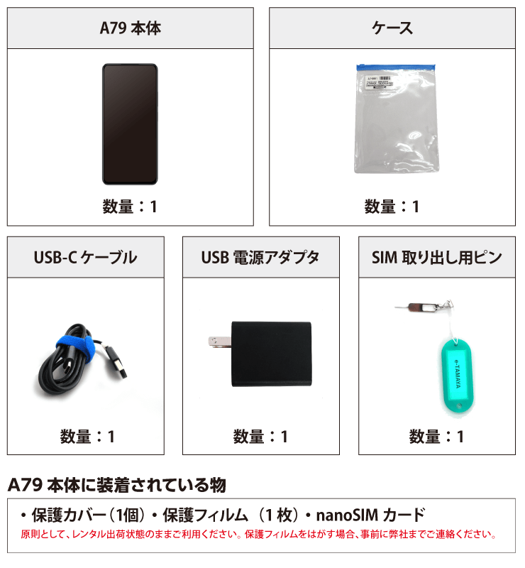 OPPO A79  ※SIM付属 付属品の一覧