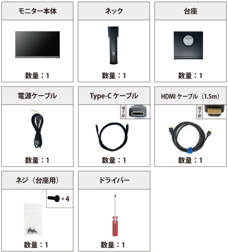 IOﾃﾞｰﾀ 23.8型ワイド LCD-BC241DB-F 付属品の一覧