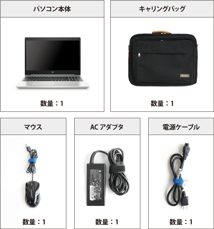 HP ProBook 450G6（メモリ8GB/256GB SSDモデル）【マンスリーレンタル】 付属品の一覧