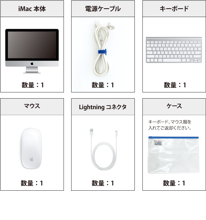 iMac Retina 21.5インチ(4K) Z0VY【マンスリーレンタル】 付属品の一覧