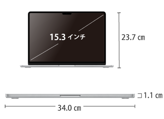 MacBook Air 15インチ Z1BR サイズ