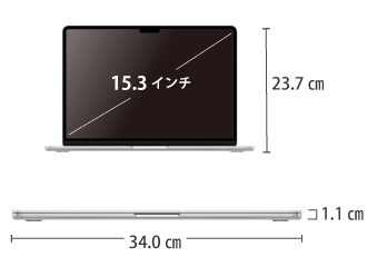 MacBook Air 15インチ Z1BR【マンスリーレンタル】 サイズ