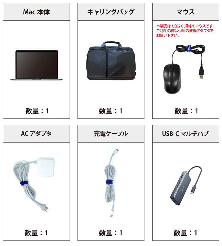 MacBook Pro Retina 15インチ Z0V2【i7】【マンスリーレンタル】 付属品の一覧