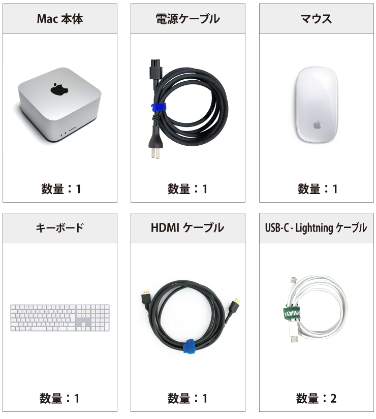 Mac Studio MJMW3J/A【マンスリーレンタル】 付属品の一覧